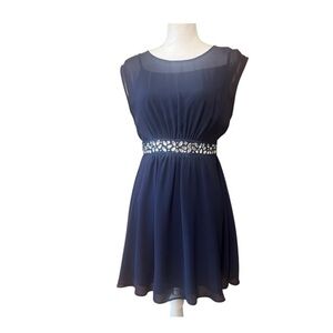 Venus‎ Navy Chiffon Dress With Embellished Waist
